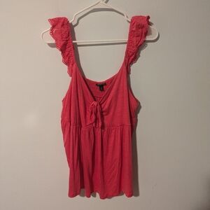 Torrid Pink Slub Sweetheart Ruffle Eyelet Shoulder Tie Detail Tank Top Size 2X